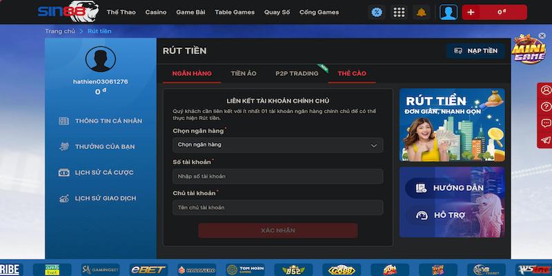 Hướng dẫn rút tiền tại SIN88 chi tiết từ A đến Z
